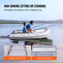 Inflatable Dinghy Boat, 6-Person Transom Sport Tender Boat, With Marine Wood Floor And Adjustable Aluminum Bench, 1500 Lbs Inflatable Fishing Boat Raft, Aluminum Oars, Air Pump, And Carry Bag - Grey - View 4