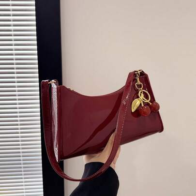 Solid Color Embossed Geometric Shoulder Bag With Zipper, Women's Shoulder Bag, Fashion Retro Zipper Bag, Casual Waterproof Handbag For Teen Girls, Women, College Students, Rookies & White-Collar Workers. Perfect For Office, Work, Business, Commute. Best Work Bag For Women., Retro Inspired Bag For Women