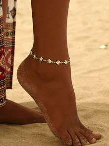 1 pieza Tobillera minimalista con flor de margarita, adecuada para el uso diario y las vacaciones en la playa de las mujeres - Dorado - Ver 4