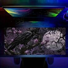 1pc Gothic Raven & Moonlight Pattern Mouse Pad | Material: Non-Slip Rubber | Pattern: Purple Flowers & Black Branches | Suitable For Office & Gaming | Charming Desktop Decor | Ideal Gift For Birthday Or Christmas - Crow - View 3