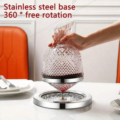 1pc 50.72 Oz Elegant Vintage European Style Diamond Cut Wine Decanter With Rotating Glass Cup Design - High Quality, Creative Home Decor To Enhance Aroma And Flavor Of Wine
