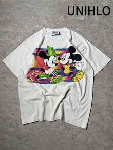 Disney UNIHLO Mickey  Print  Summer Casual Versatile Pure Cotton T-Shirt Suitable For Any Place - 白色 - 查看 1