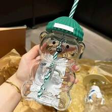 New! 2025 Limited Edition Starbuck Christmas Green Hat Bear Cold Glass Cup With Straw. Coffee Cup, Cold Drinks. Wonderful Gift For Girlfriends, Boyfriends, Lover, Sisters, Friends And Student. 20oz / 591ml - 北美綠小熊 - 查看 2