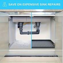 1 Durable Sink Underlay - Waterproof Drip Pad Liner For Kitchen And Bathroom Cabinets, Easy-To-Clean Storage Solution, Flexible And Durable Non-Slip Coaster Cutlery - Waterproof Mat, Hygienic , Black/White - 1 Piece - Black - View 5