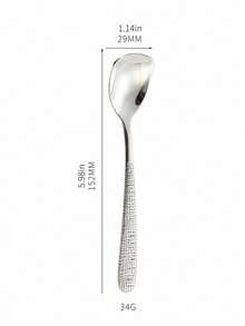 1pc Stainless Steel Flat Head Spoon, Hammered Texture Dessert Spoon, Western Dining Spoon, Meal Spoon, Ice Cream Spoon - Silver - View 11