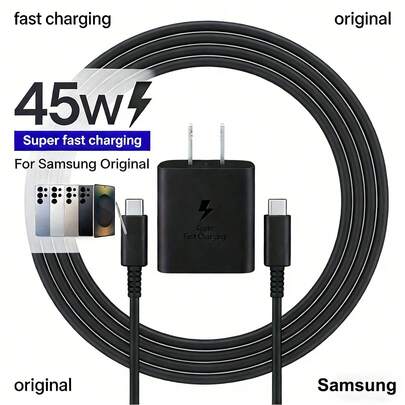 Cargador rápido de enchufe tipo A y B de 110-127V 45W, súper cargador rápido de pared tipo C USB-C compatible con Samsung S25/S24 Ultra/S24/S24+/S23 Ultra/S23/S23+/S22+/S22 Note 10+/Note 20/S20/S21 Z Fold 4/Z Flip 4 Galaxy Tab S7/S7+/S8/S8+/S8 Ultra Galaxy S25 Ultra Galaxy S25 Galaxy S25+ con cable de carga rápida de 1 m y 2 m, regalo del Día de San Valentín