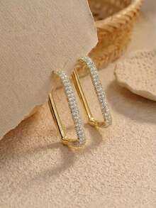 1 đôi bông tai hình chữ nhật đính đá Cubic Zirconia cầu vồng, mạ vàng và bạc, kiểu dáng hình học, trang sức lấp lánh nhiều màu sắc, quà tặng độc đáo cho phụ nữ. - Nhiều màu - Xem 5