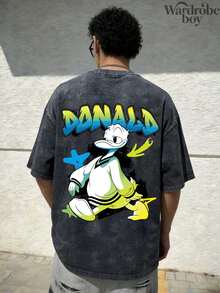Disney Printed Wash Water T-Shirt,Men's Funny Donald Ducke Graphic T-Shirt,Unisex,High-Quality Pure Cotton T-Shirt,Suitable For All Seasons, Comfortable And Breathable| Exquisite Design | The Best Choice For Giving Gifts - 黑色 - 查看 2