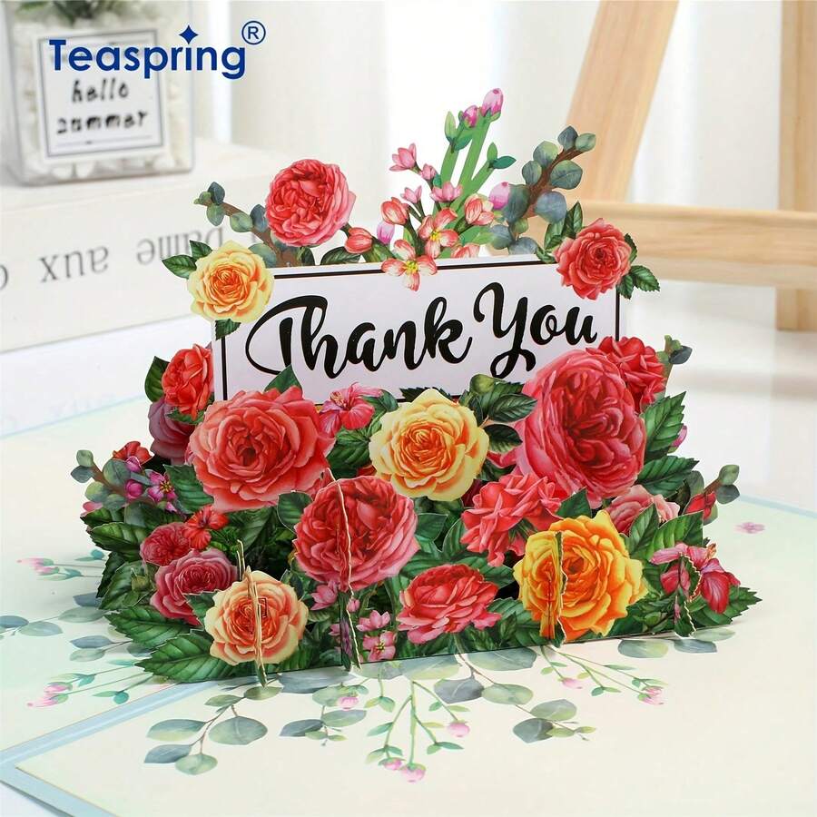 3D Pop-Up Thank You Card | Floral Design With "Thank You" Message | Includes Envelope | Perfect For Teacher's Day And Thanksgiving | Express Gratitude To All Recipients | Handmade, 3D Effect - Flower Thank You Card - View 1