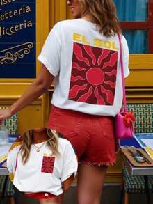 Women's Spring Outfit, Summer Clothing, Women's Vacation Wear, Women's Printed T-Shirt For Summer, Casual Street Style Short Sleeve T-Shirt, Leisure Summer Top, Best Choice For Holiday Travel White - White - View 4