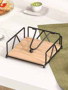 1个金属木质餐巾架，方形加重臂餐巾分配器，适用于餐厅、厨房和接待处。 - 彩色 - 查看 1