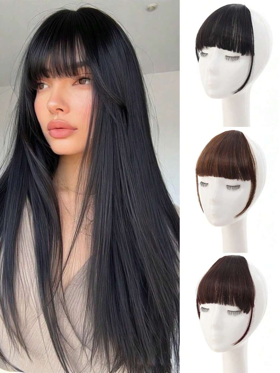 Synthetic Fiber Air Bangs Women's Wig With Sideburns Natural Hair Replacement Hairline Invisible Straight Bangs Wig Patch - Multicolor - View 1