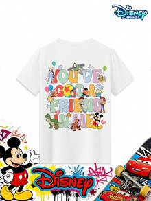 This Short-Sleeved T-Shirt For Boys Features A Disney Toy Story Theme. The Front Is Adorned With Vibrant Prints Of Characters Like Woody, Buzz Lightyear, And Rex, While The Back Displays Classic Quotes In Colorful Artistic Lettering. It's Suitable For Various Occasions, Including Disney Park Photo Opportunities, Toy-Themed Events, Birthday Parties, Summer Outings, Beach Play, Park Walks, Everyday Wear, And After-School Activities. It Serves As A Way For Little Fans To Express Their Interests And Is Also An Eye-Catching Everyday Item, Allowing Children To Interact More In Interest-Related Settings And Showcase Their Playful Energy During School And Outdoor Activities. - 白色 - 查看 4