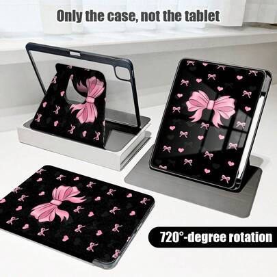 1pc Flip Cover Tablet Protective Case With Pen Slot, Bow & Heart Pattern, 720 Degree Rotating Stand, PU Leather Case With Auto Sleep/Wake Function, Compatible With Honor Pad 8/9/10, Honor GT 11.5inch/X7/X8A/X9/X8Pro/X9Pro/V9/V8 Pro, Matepad 11 Inch 2023/2022 Model/MatePad 11.5 (2026), And Other Tablet Models From Apple, Etc.