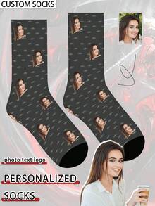 1 Par de Meias Personalizáveis com Rosto, Meias com Foto Personalizada, Meias Impressas Personalizadas, Meias Engraçadas com Rosto, Meias que Podem Ser Impressas com Qualquer Foto, Adequadas para Aniversário, Dia dos Namorados, Aniversário, Casamento, Dia das Mães, Dia dos Pais, Melhor Amigo, Presente para Mãe/Pai, Presente para Namorada/Namorado, Presente para Ela/Ele - Multicolorido - Visão 9