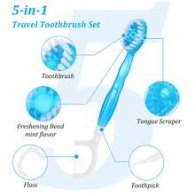 10/20/30/50pcs Disposable Pre-Coated Toothbrush Set, Mini Travel Toothbrush, 5-In-1 Pre-Packed Mini Toothbrush, Dental Floss, Toothpick, Tongue Cleaner, Portable Fresh Toothbrush - Multicolor - View 4