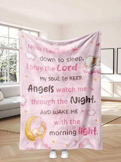 1 pieza Manta de felpa rosa con oración sanadora, regalo para el hogar ideal para la mejor amiga o personas mayores, decoración acogedora para el dormitorio, tela de franela suave para el sofá, siesta en la oficina, hipoalergénica, impresión digital de alta definición, versátil para ropa de cama, camping, automóvil, vacaciones, diseño | Cálida y práctica | Mejora la atmósfera