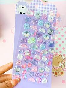 High Quality 3D Cute Stickers, Interesting Shiny Embossed Decorations, Stereoscopic Interesting Japanese Anime Stickers, Crystal Stickers, Solid Material, Exquisite Stereoscopic Shape, Self-Adhesive Waterproof Non-Stick Decorative Stickers, With Texture Effect And Rich Decorative Atmosphere, Mixed Color Design, Asymmetric Shape, Waterproof Decorative Stickers - Multicolor - View 4
