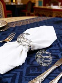 4-12 piezas Anillos para servilletas con media luna y letras de Ramadán, adecuados para la decoración de la mesa de fiesta de Ramadán - Multicolor - Ver 11