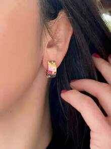 1 Đôi bông tai vòng đính đá Cubic Zirconia xinh xắn dành cho nữ, thích hợp làm quà tặng dự tiệc, lễ đính hôn, kỷ niệm, ngày Valentine. - 1 # - Xem 4