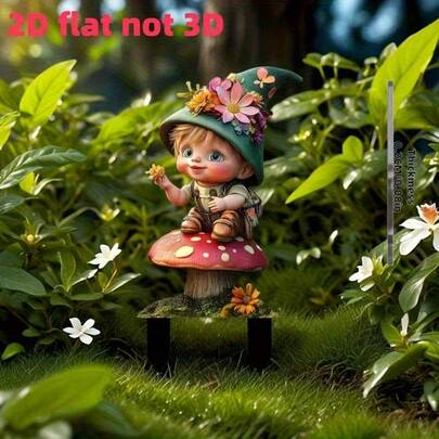 Spring & Summer Limited Edition: 2D Flat Boho Garden Motif - Cute Girl With Colorful Mushrooms & Flowers On Hat, Durable Acrylic Easter Spring Outdoor Decor, Whimsical Fairy Design For Yard, Garden Or Patio, Outdoor Garden Decor, Sunlight Decoration, Non-Electric, Weather-Resistant Art, Holiday Decor, 2D Flat