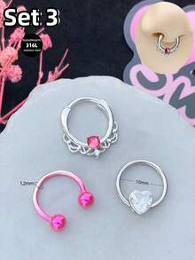 Bộ 3 khuyên mũi kiểu Y2K 16G hình bướm, trái tim, mặt trăng, sao, khuyên môi, chất liệu thép không gỉ, phù hợp cho xỏ mũi, dái tai, sụn tai, thích hợp cho tiệc tùng, ngày Valentine và đeo hàng ngày. - Hồng - Xem 7