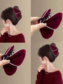 [Elegant | Soft Fur] Elegant Soft Fur Hairpin | French Style 1pc - Velvet Butterfly & Shark Gripper,Black Plush Gripper, Butterfly Shaped Fashionable Velvet White Edged Gripper,Suitable For Parties, Birthday Parties, Gifting To Friends And Family, Valentine's Day Gifts, Birthday Gifts, New Year Gifts - Multicolor - View 5