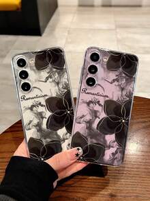 Black Floral Painted Hollow Transparent Painted Minimalist Fashion Creative Shockproof Phone Case Compatible With Ip 17/Ip 17pro/Ip 17promax/ IP16/11/16pro/16plus/16promax/16e/15Promax/13/14/12/XS/XR/7G/8P, Compatible With Samsung Galaxy S25/S25PLUS/S25 Ultra/A16/A36/A26/A56/A50/A12/A32 - Multicolor - View 7