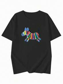 Japanese Style Women's Loose Fit Round Neck Casual Versatile Printed Short Sleeve T-Shirt, Spring/Summer Black - Black - View 2