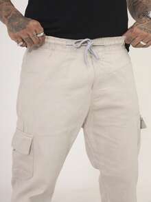 Men's Cargo Pants In Twill Fabric, Comfortable Oversized Casual Fit With 6 Pockets, Skate Style - 米色 - 查看 6