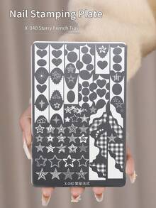 XEIJAYI 1 片美甲印花板，30 种图案，格子和几何美甲模板，金属印花板，适用于专业美甲师，DIY 美甲设计工具 - 銀色 - 查看 20