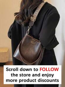 High-End Versatile Bucket Bag, Fashionable Solid Color Shoulder Bag, Retro Niche Design, Women's Shoulder Bag, Suitable For Work, Commuting, Daily Outings, Shopping And Dates - Coffee - View 3