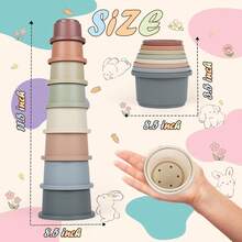 Đồ chơi gặm nướt cho bé từ 6 tháng tuổi trở lên, bộ 8 món đồ chơi silicon mềm có thể xếp chồng lên nhau, đồ chơi giáo dục thú vị. - Nhiều màu - Xem 8