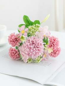 1pc Artificial Peony Flower Bouquet, Hydrangea & Dahlia, Valentine's Day Gift, Birthday Party Decor, Wedding Flower Basket, Bridal Bouquet, Home Decor, Restaurant, Bedroom, Windowsill, Vase Decor, New Year Decor, Outdoor Garden, Back To School - Bean Paste Color - View 6