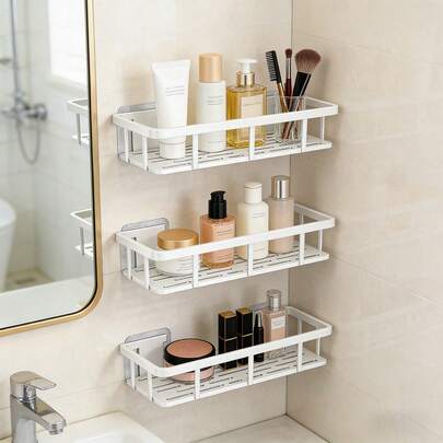 1/2/3 piezas Estantería de ducha montada en la pared que ahorra espacio | No se requiere perforación, ahorra espacio, fácil instalación | Estantes flotantes para baño y cocina para almacenar artículos de tocador, cosméticos y artículos varios Accesorios de baño