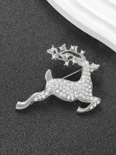 1pc Sparkling Deer Brooch, Luxury Fully Rhinestone Deer Pin Decor For Suit, Coat, Unique Elegant Accessory