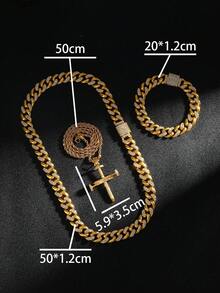 Nail Cross Pendant Iced Out Hiphop Polished Rhinestone Necklace - Gold - View 1