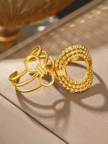 2 piezas de anillos de metal de acero inoxidable con aberturas ajustables, elementos de tejido geométrico, estilo retro, dorado personalizado, para fotografía callejera hipster, para usar en una fiesta y salir como regalo de cumpleaños. - anillo - Ver 6