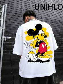 Disney UNIHLO Mickey  Print  Summer Casual Versatile Pure Cotton T-Shirt Suitable For Any Place - White - View 2