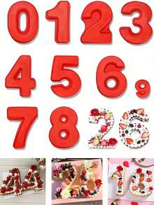 Molde de pastel numérico del 0 al 9 - Molde de pastel de silicona de 10 pulgadas con dígitos, molde de pastel 3D grande de silicona, molde con forma numérica específica, herramienta de decoración, herramienta de horneado antiadherente para galletas y chocolate, adecuado para cumpleaños, bodas, aniversarios y fiestas festivas - Rojo - Ver 4