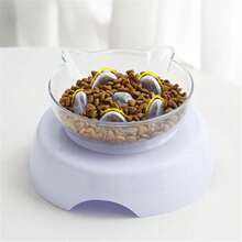 15° Tilted Transparent Plastic Cat Bowl, Cute Round Bottom Slanted Rim Single Pet Feeding Bowl - White - View 3