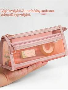 1pc Transparent Thick Mesh Double-Layer Pencil Case, Extra Large Capacity Easily Fits All Exam Stationery - Single Piece - View 15