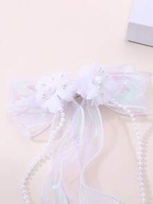 1pc Women's Fashion Elegant Mesh Flower Bow Pearl Hair Clip, Suitable For Daily, Festivals, Weddings, Parties, Hair Claws, Hair Slide, Hair Barrettes - Multicolor - View 3