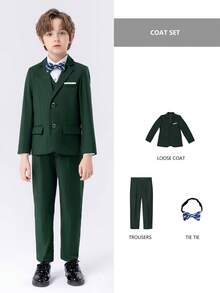 Bộ 3 món/Bộ trang phục vest cho bé trai bao gồm áo khoác, quần và nơ, áo vest dự tiệc cưới, mùa xuân/thu - màu xanh lá - Xem 5