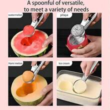 2-Piece Premium Ice Cream Scoop Set, Stainless Steel Ice Cream Scoops - With Release Trigger, Heavy-Duty Metal Material, Suitable For Fruits, Ice Cream, Frozen Yogurt And Sundaes, Including Small And Large Sizes, Essential Kitchen Supplies, Must-Have Tools For Cold Drinks - Bạc - Xem 6
