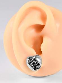 1对朋克复古不锈钢分叉心形无花果骷髅耳洞耳扩耳扩加强穿孔扩张腰部鞍形耳环日常佩戴 - 1對心形鬼頭耳擴 - 查看 2