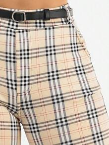 Butt Lift Stretchy Plaid Skinny Ankle Pants Cream - 彩色 - 查看 7