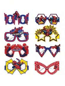 Marvel 1set/8pcs Spider Man Party Photo Props Paper Glasses Hero Theme Birthday Glasses Decoration Supplies Perfect Birthday And Holiday GiftsNew Year's Gift, Valentine's Day Gift, Easter Gift - Multicolor - View 1