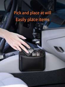1pc Leather Car Storage Bag, Adhesive Car Phone Holder Organizer Pouch - Black-3096 - View 8