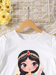 2pcs/Set Girls Cartoon Character Print Short Sleeve T-Shirt & Mini Skirt Outfit - White - View 4